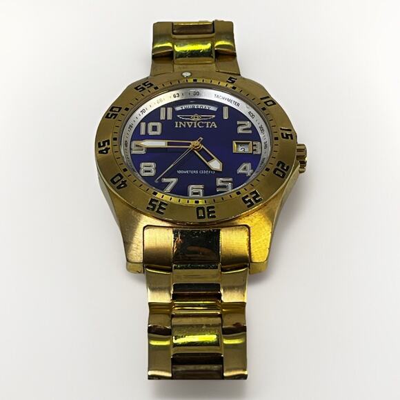 INVICTA Men\'s Specialty Blue Dial 18k Yellow Gold Plated Watch- Model 5762 w Box main image 5